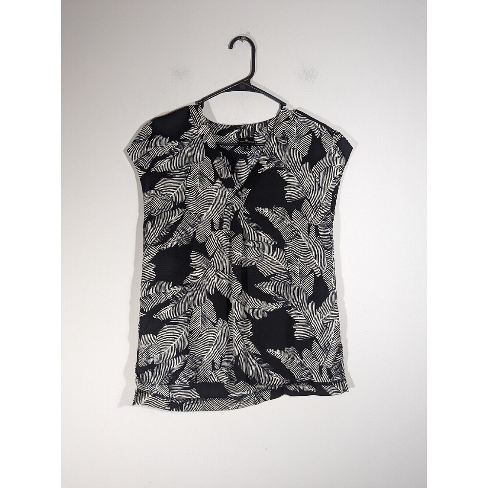 Worthington Black Printed Leaf Blouse‎ Women Size S